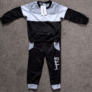 PatPat Black, Gray & White Colorblock Kids Sweatshirt Set